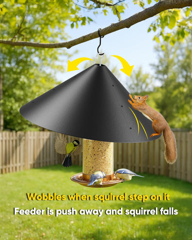 GIEERE squirrel-proof bird feeder baffle being assembled for installation.