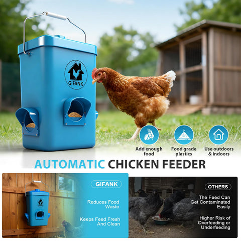 GIFANK automatic gravity-feed system replenishes feed for consistent access.