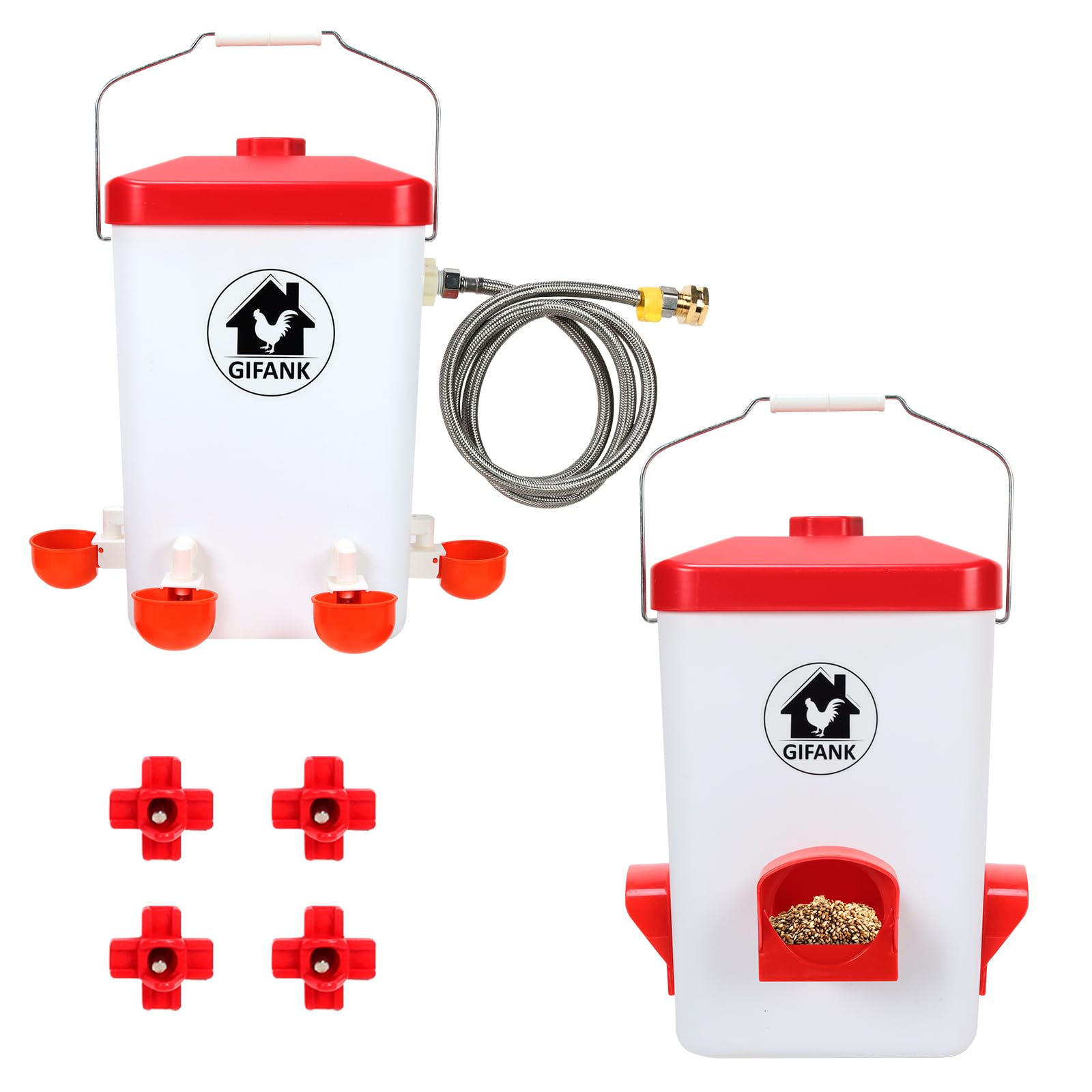 GIFANK chicken feeder and waterer set front view showing reliable coop feeding