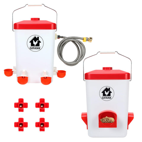 GIFANK chicken feeder and waterer set front view showing reliable coop feeding