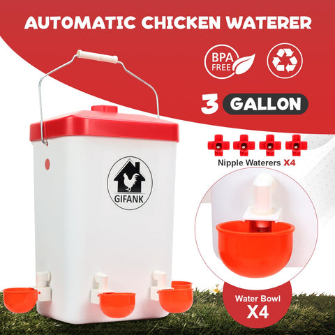 GIFANK 3-gallon waterer with nipples delivers clean water for flock
