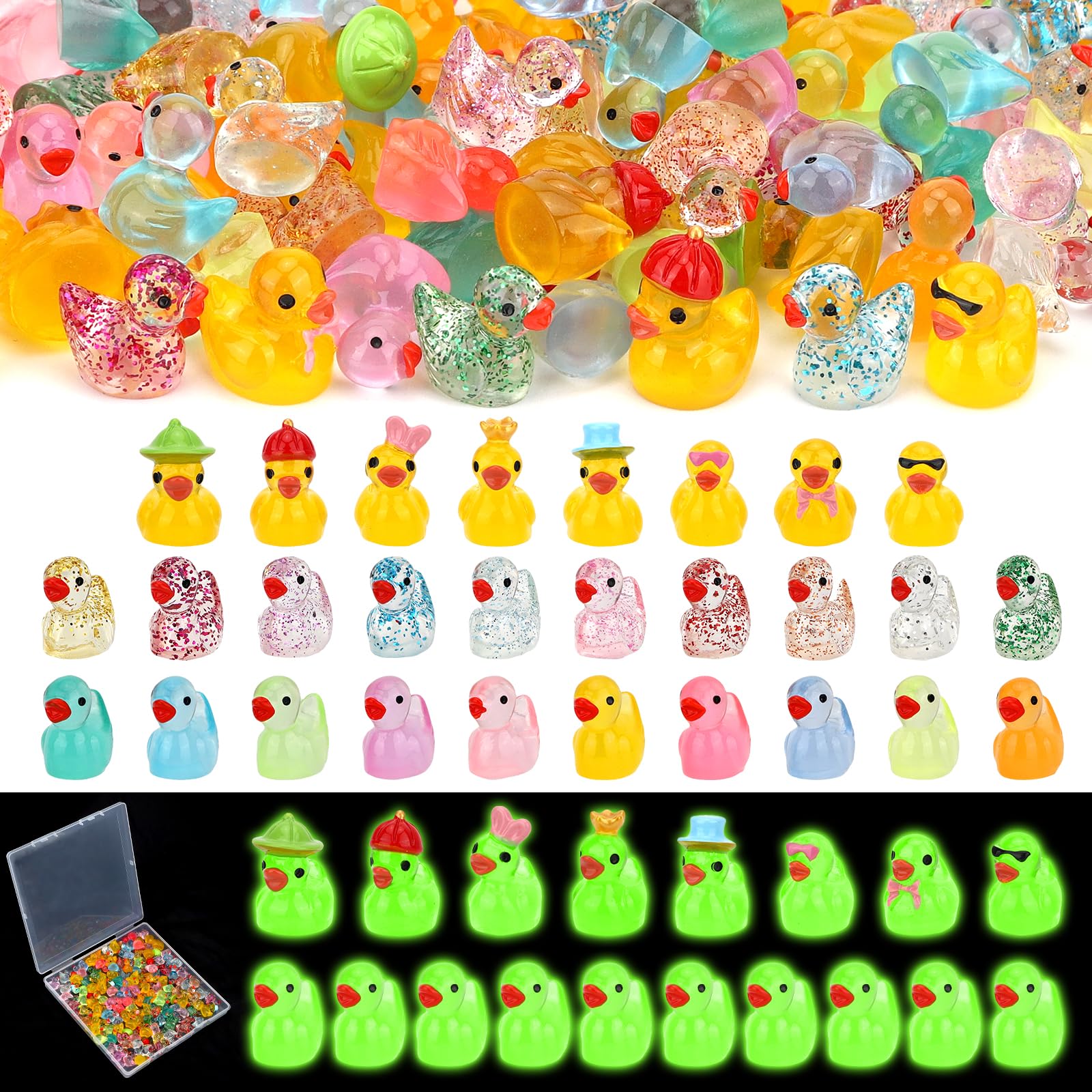 GIFOHAPY glow-in-dark resin ducks set with varied shapes for crafts