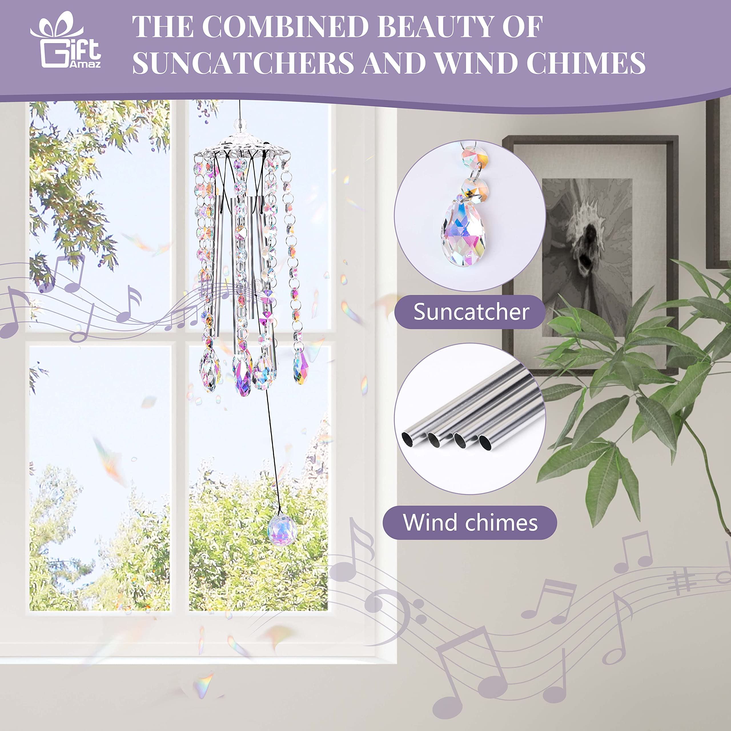 GiftAmaz crystal prism ball and drop pendant creates shimmering light for windows