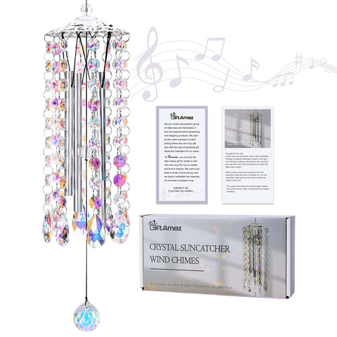 GiftAmaz Crystal Suncatcher Wind Chimes with four tuned tubes casting vivid rainbows in sunlight