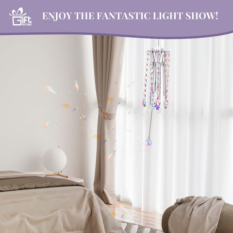 GiftAmaz crystal wind chimes produce multicolor reflections on windows
