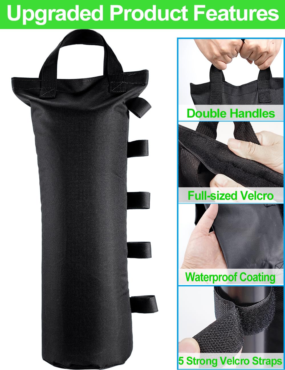 Giftape canopy weight bag size 9.3 by 18.9 inches.