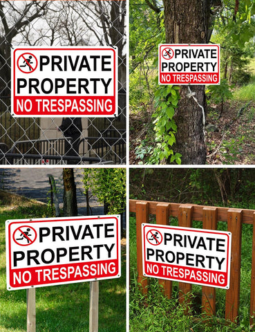 Giftape no trespassing sign 8x12 aluminum suitable for farm property boundaries.