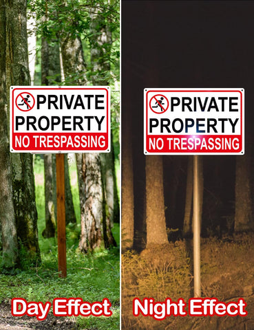Giftape no trespassing sign 8x12 aluminum with reflective materials for night visibility.