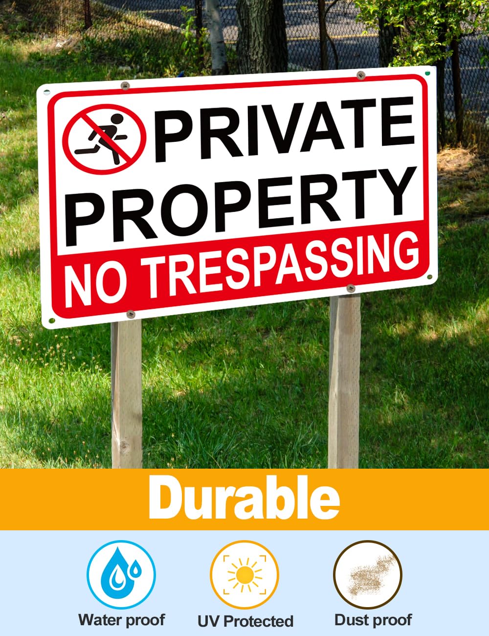 Giftape outdoor property sign 8x12 aluminum engineered to endure weather.