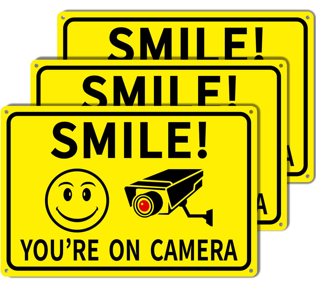 Giftape Smile On Camera Sign front view enhances outdoor visibility for home security