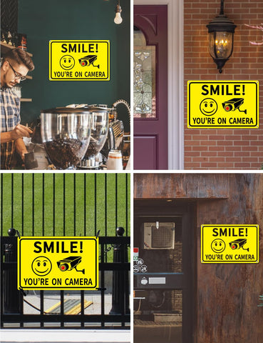 Giftape Smile On Camera Sign pre-drilled holes enable quick installation