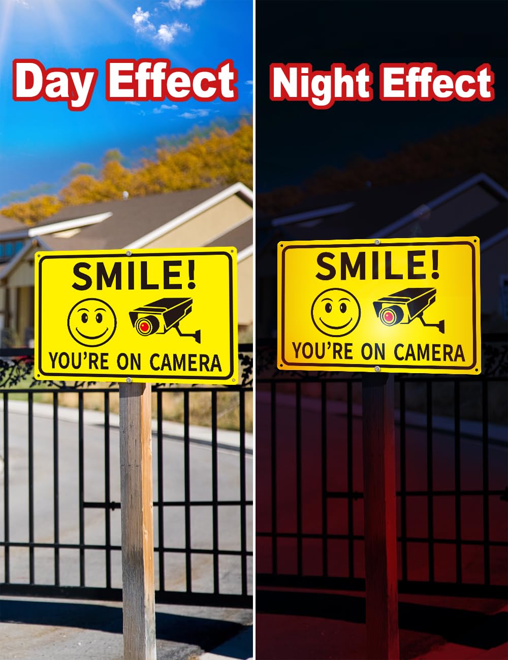 Giftape Smile On Camera Sign yellow black design deters intruders
