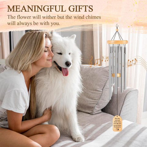 GiftChant pine wood memorial wind chime with six tubes creates soothing outdoor ambience.