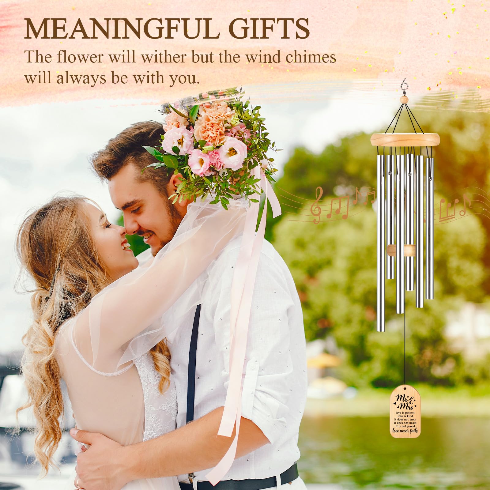 GiftChant pine wood wind chime with durable hanging rope.