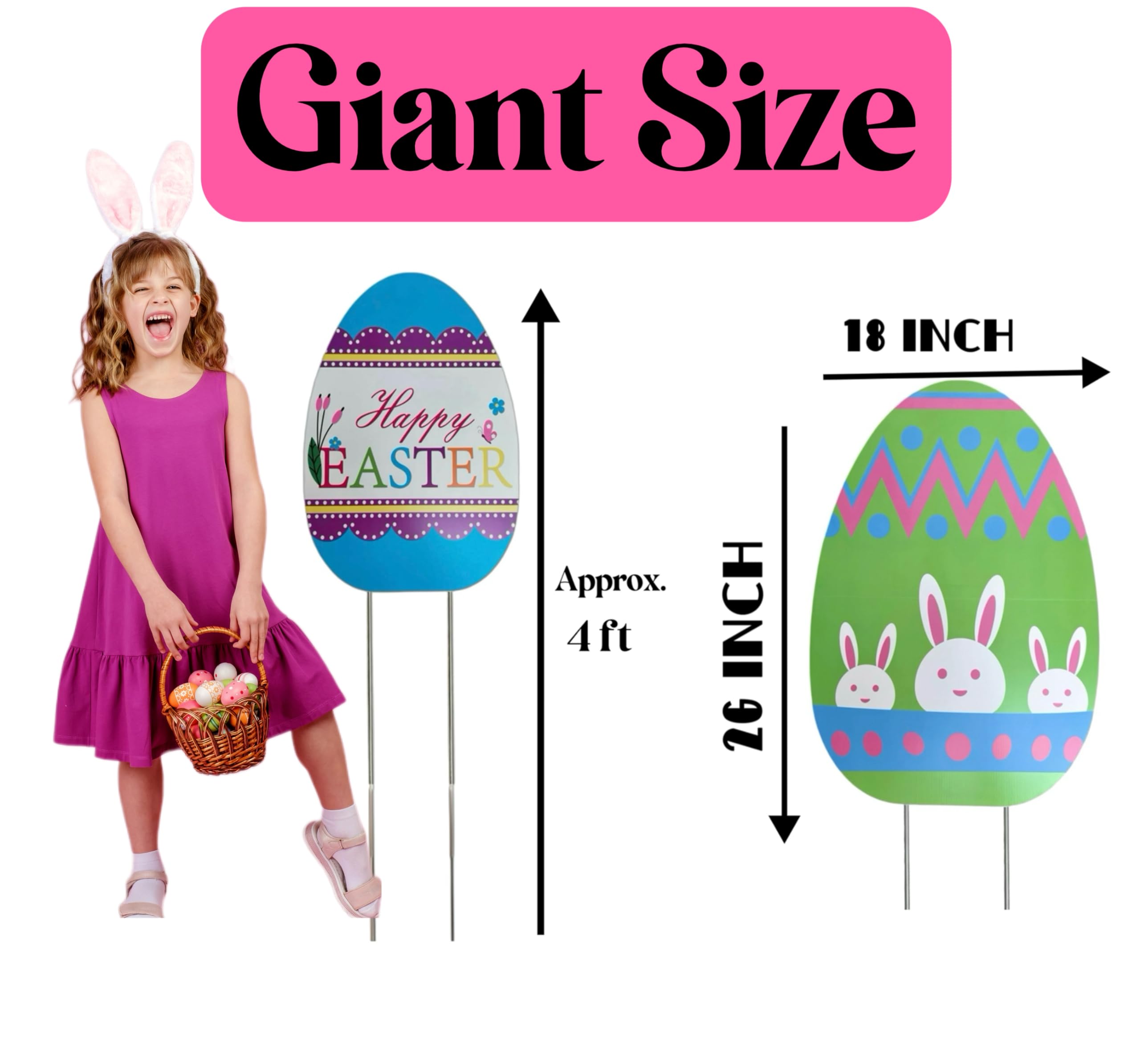 GiftExpress Easter egg yard sign 18inch wide creates festive lawn appeal.