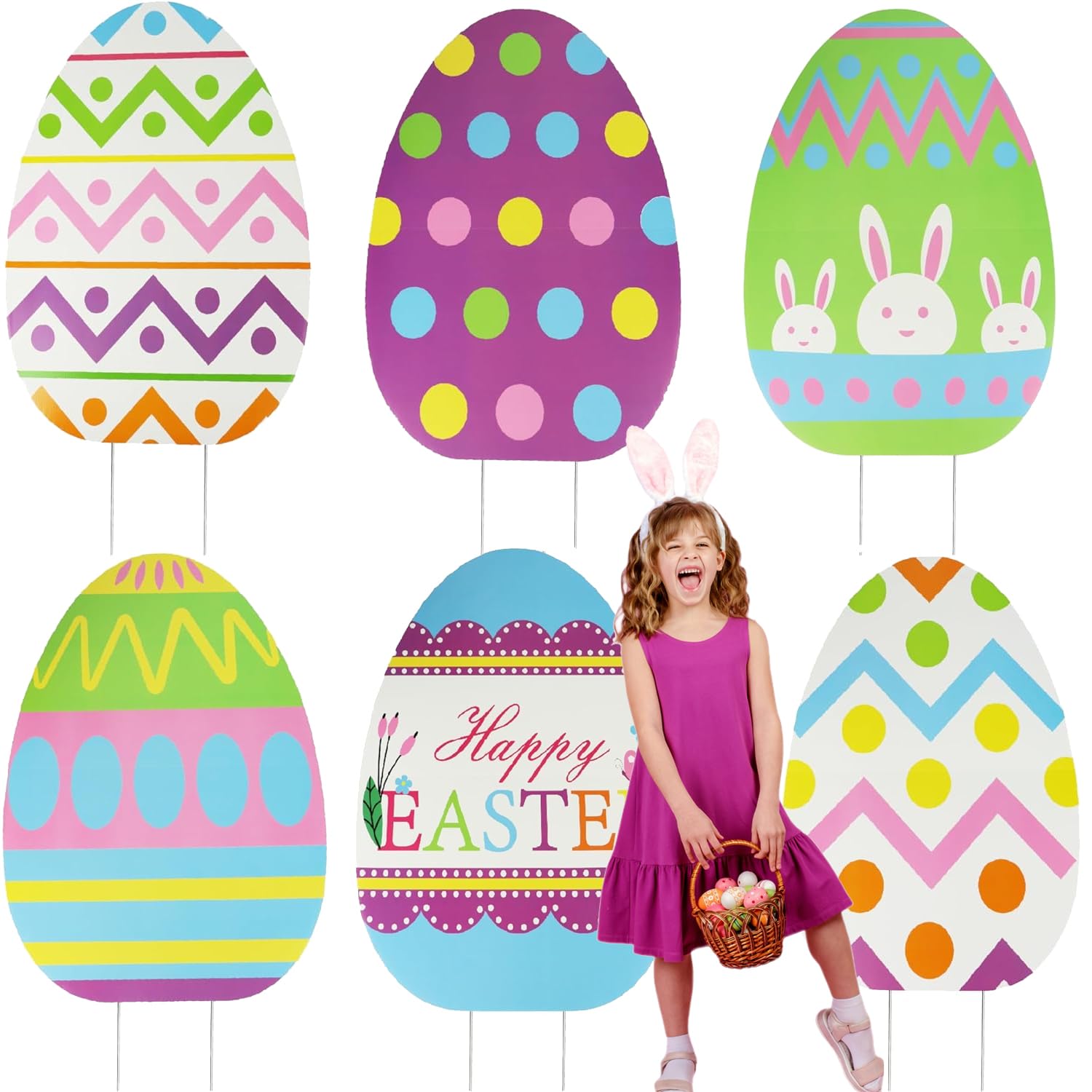 GiftExpress Easter egg yard sign 26inch tall for vibrant curb decor.