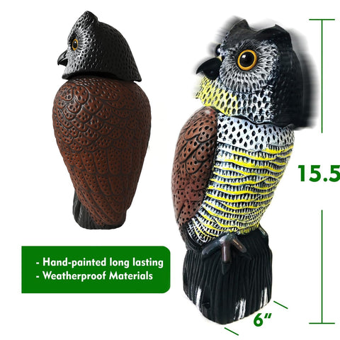 GiftExpress owl decoy back view shows wind vane driving head rotation.