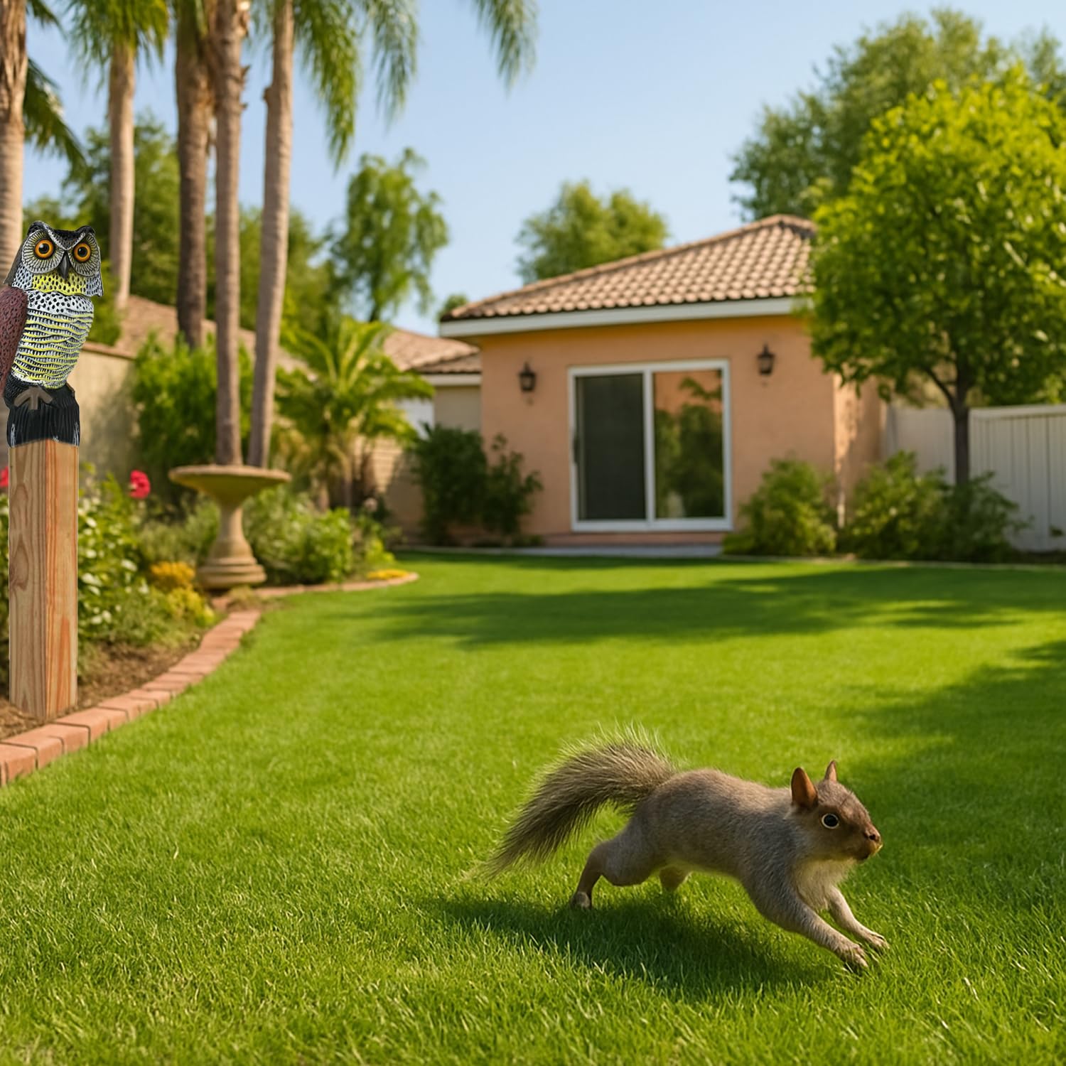 GiftExpress owl decoy sturdy base weight ensures stable placement outdoors.
