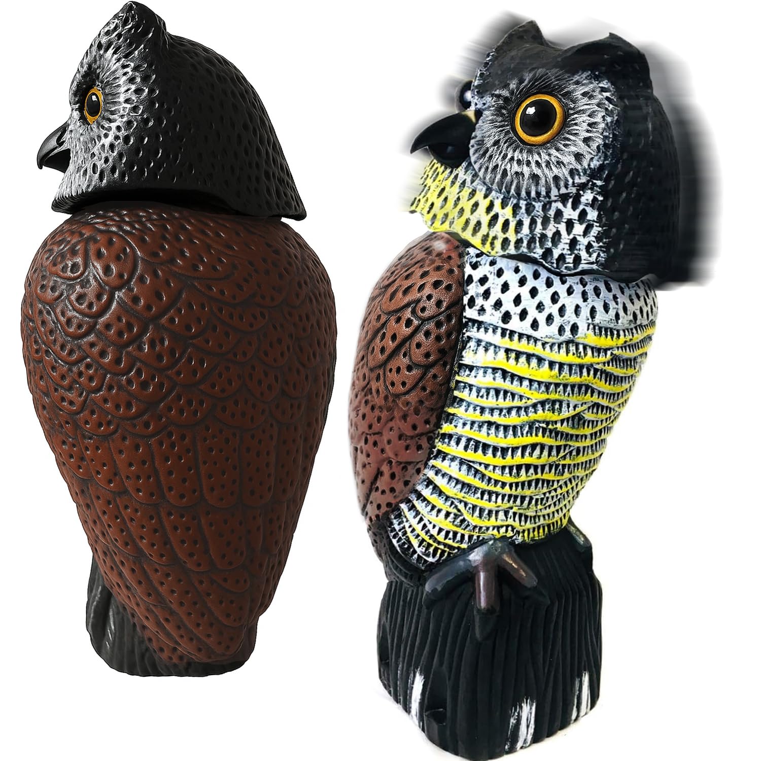 GiftExpress owl decoy easy setup guide illustration suggests simple placement steps.