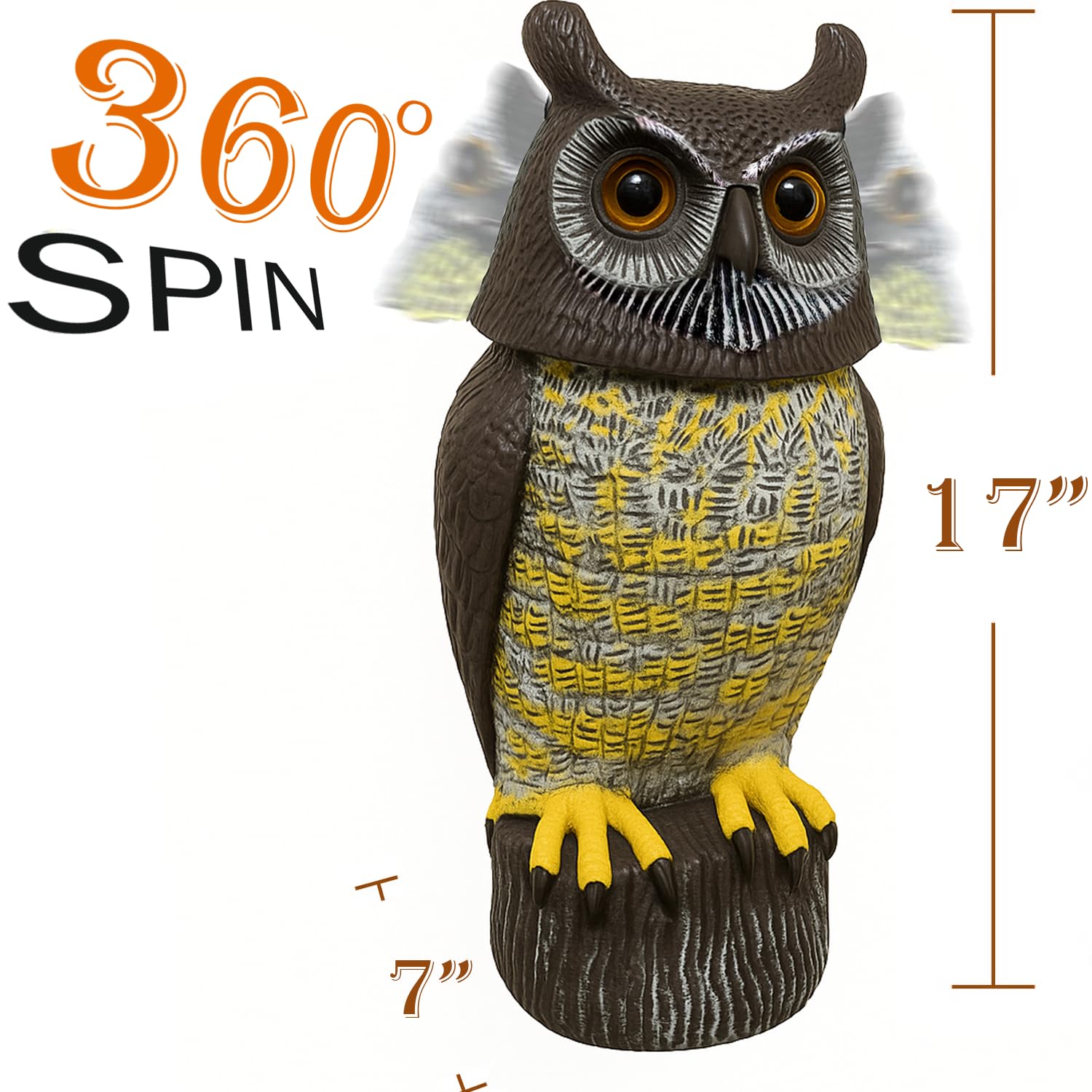 GiftExpress owl LED eyes glow at night to deter wildlife.