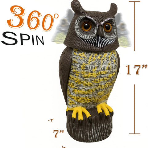 GiftExpress owl LED eyes glow at night to deter wildlife.