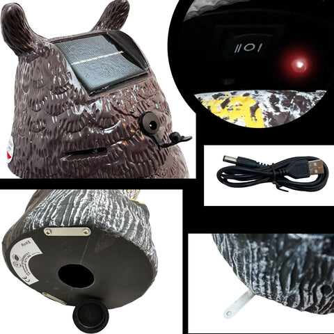 GiftExpress owl rotates head when triggered for added scare.