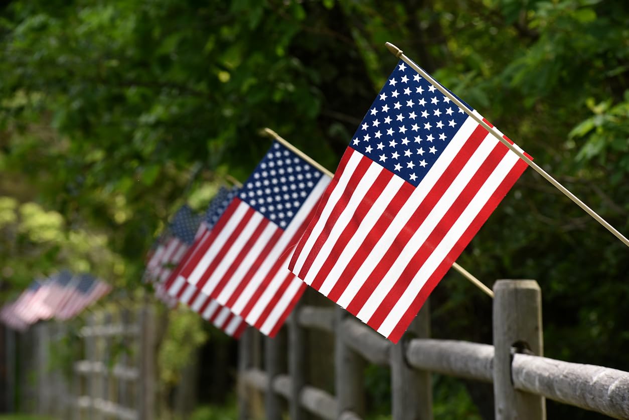 GiftExpress patriotic flag display set suited for ceremonies and celebrations.