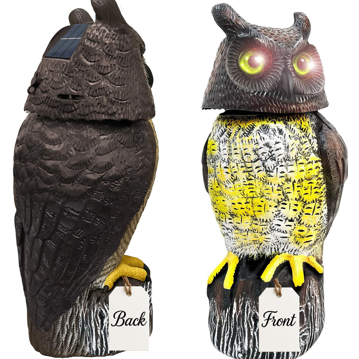 GiftExpress solar owl 17in standing guard to deter birds naturally.