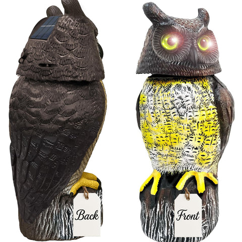GiftExpress solar owl 17in standing guard to deter birds naturally.