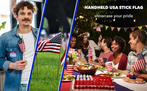 GiftExpress USA flag displayed on lawn with bright patriotic colors.