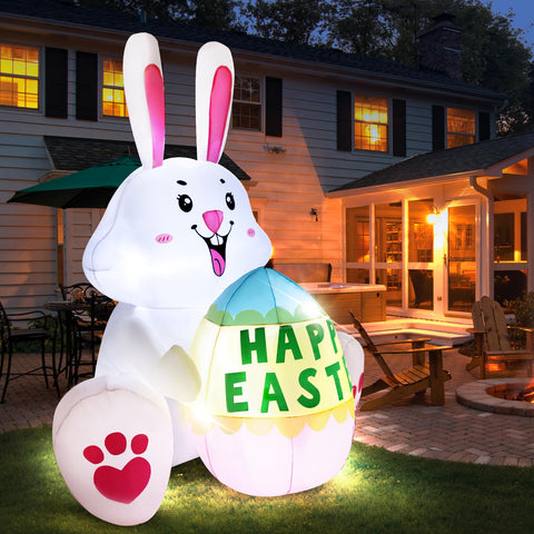 GIFTFIND bunny inflatable close-up of LED eyes and tail for nighttime visibility.
