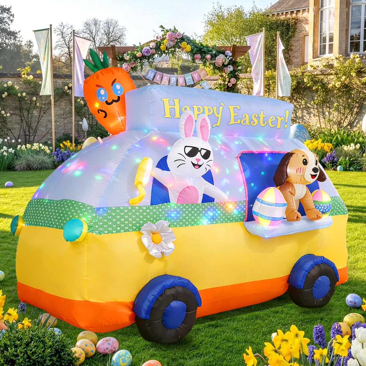 GIFTFIND bunny-dog-bus inflatable boosts curb appeal for Easter celebrations