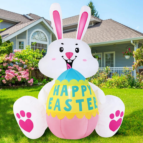 GIFTFIND Easter Bunny inflatable front view with vibrant pink colors for festive outdoor decor.