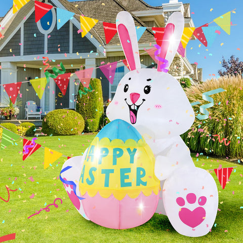 GIFTFIND Easter Bunny inflatable side view highlighting durable PVC and quick setup.