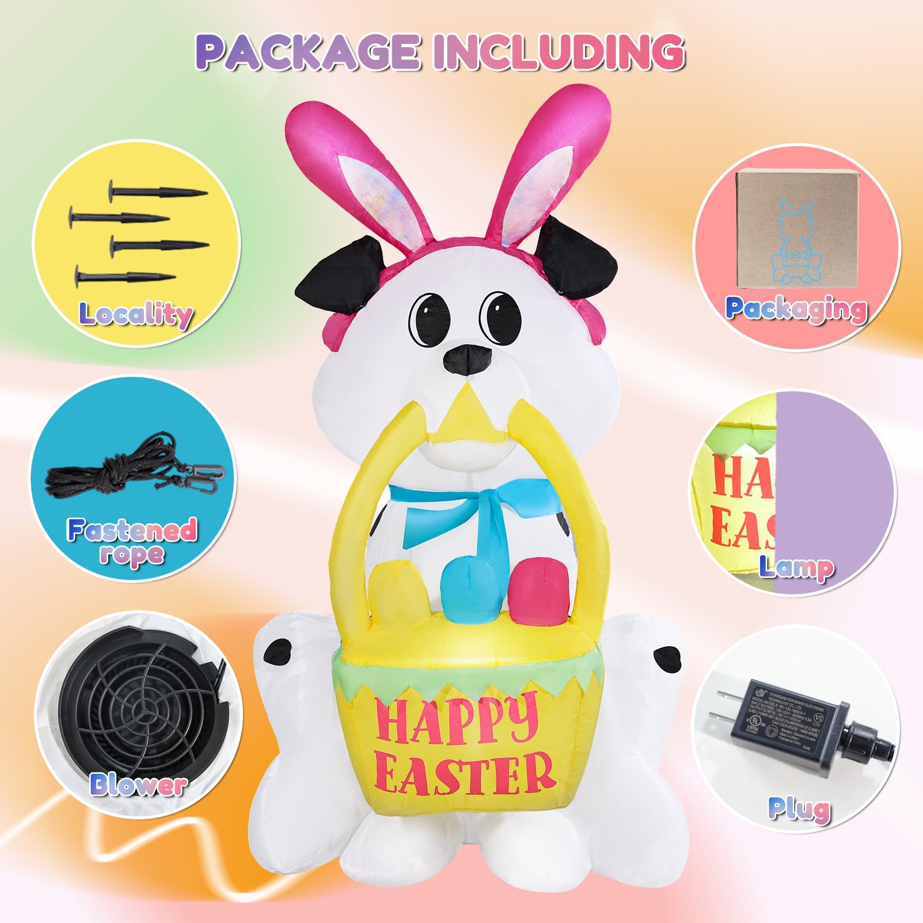GIFTFIND Easter inflatable dog with basket accent for decor