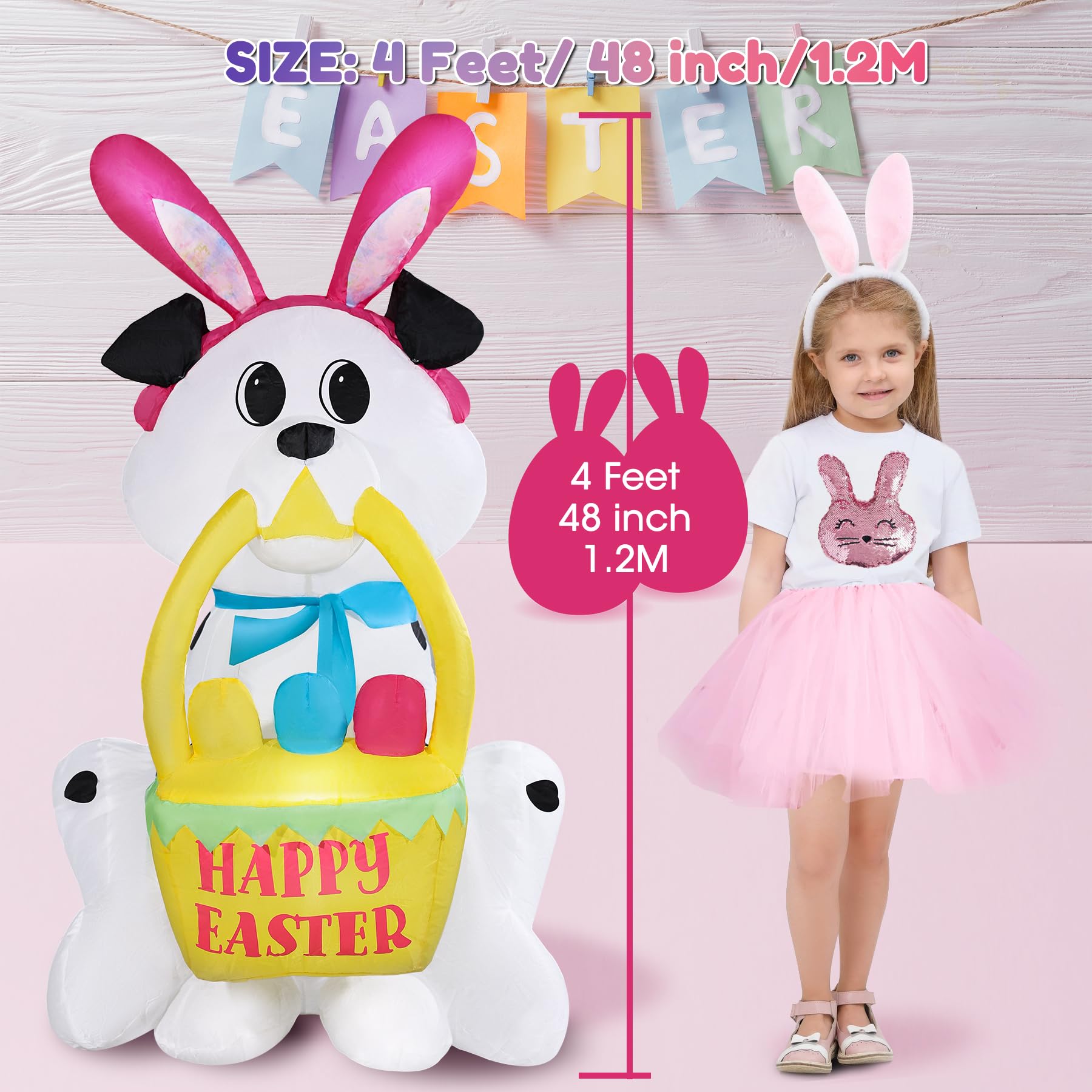 GIFTFIND Easter inflatable dog with bunny ears and LED illumination
