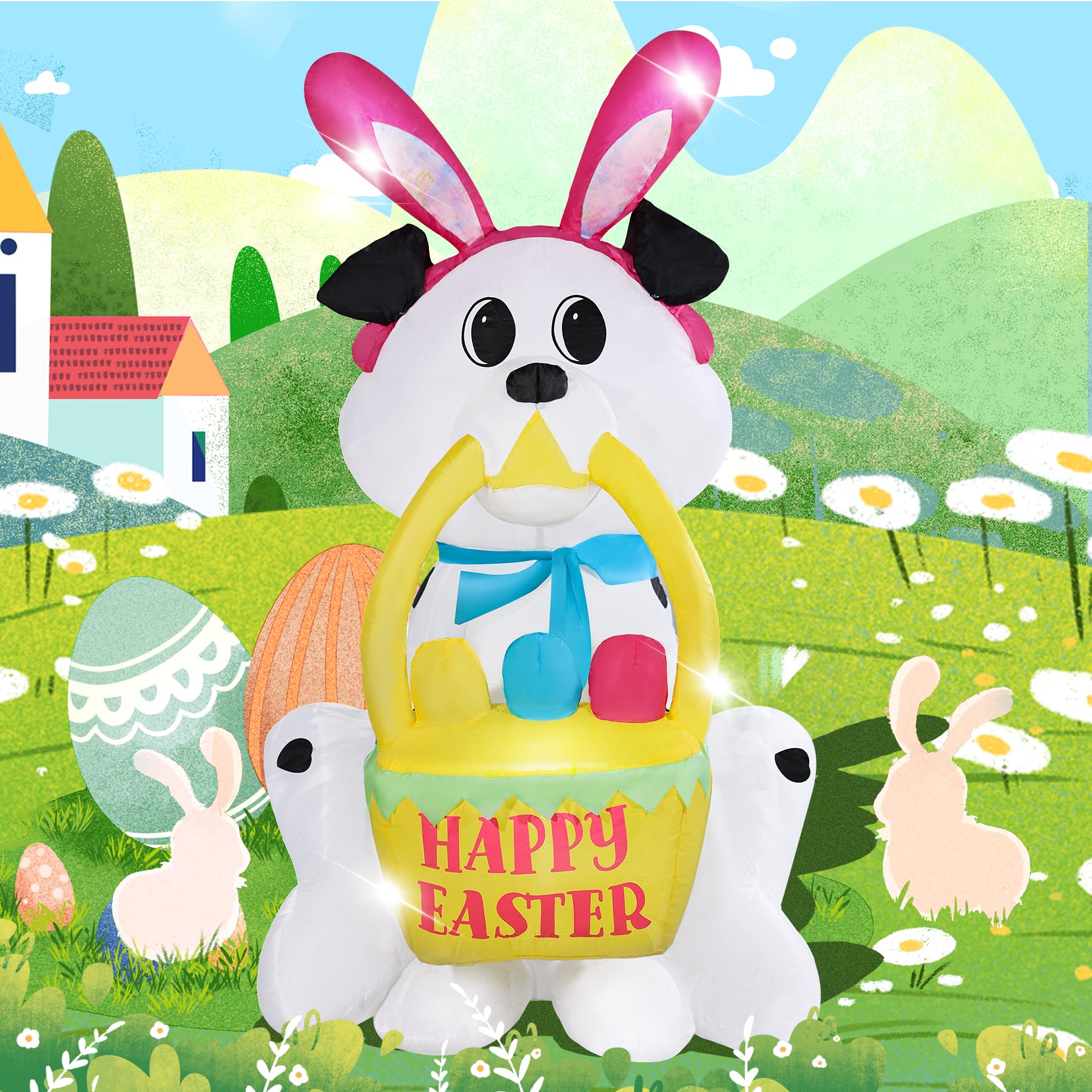 GIFTFIND Easter inflatable dog built in LED lights for evening glow