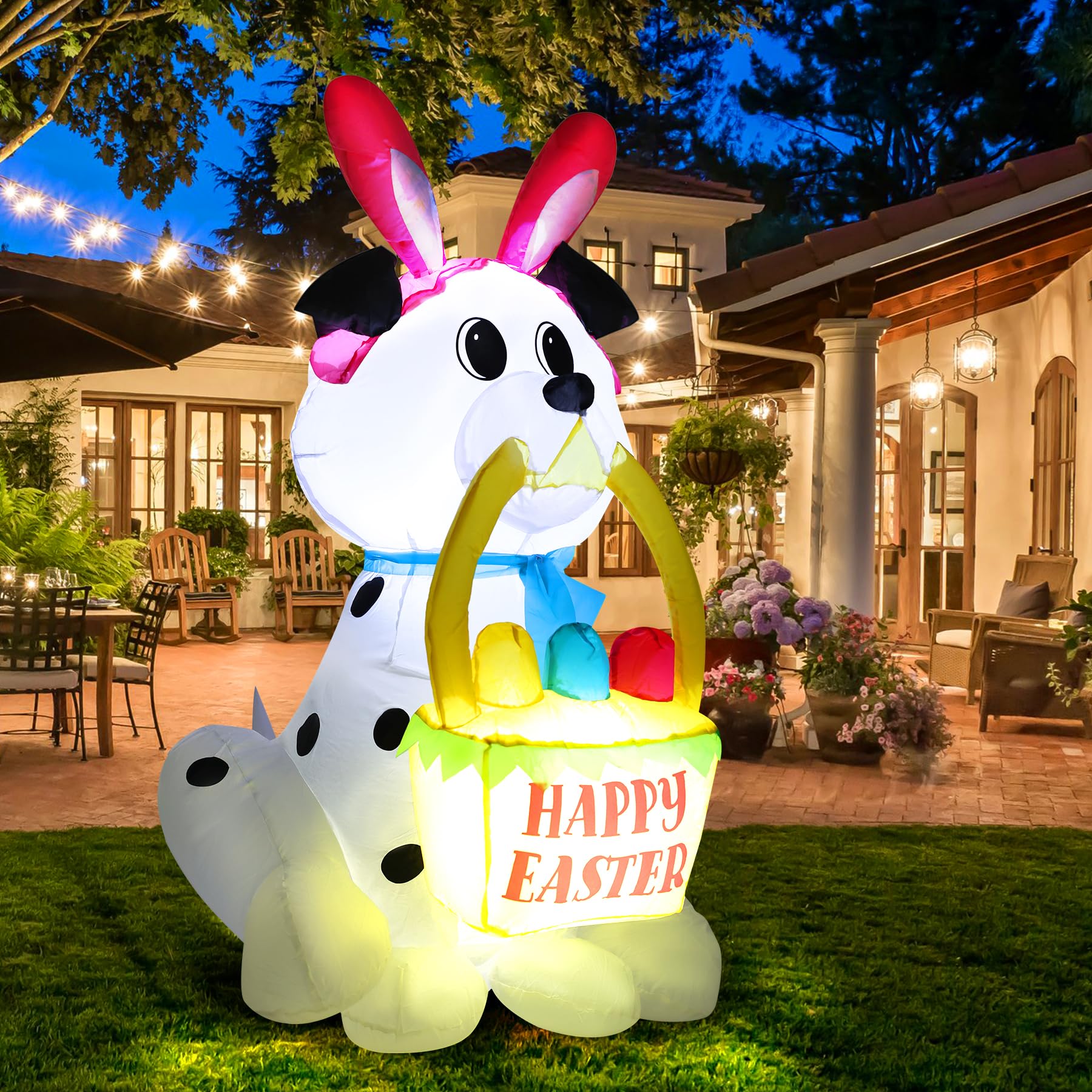 GIFTFIND Easter inflatable dog with stakes and ropes for secure setup