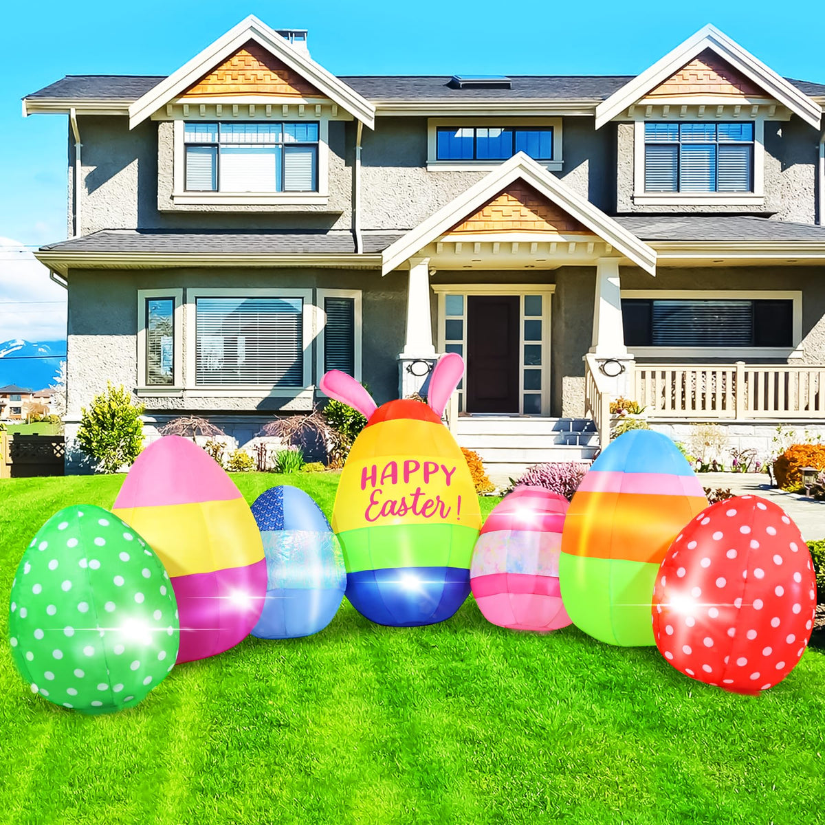 GIFTFIND Easter Eggs Inflatable 10ft long for curbside yard display and festive wow factor