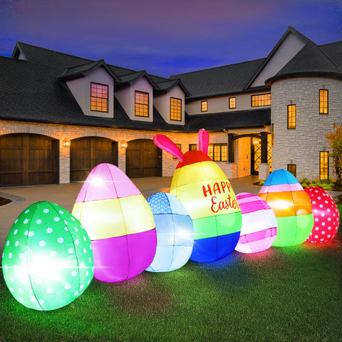 GIFTFIND Easter Eggs Inflatable with LED lights for vibrant nighttime glow and visibility