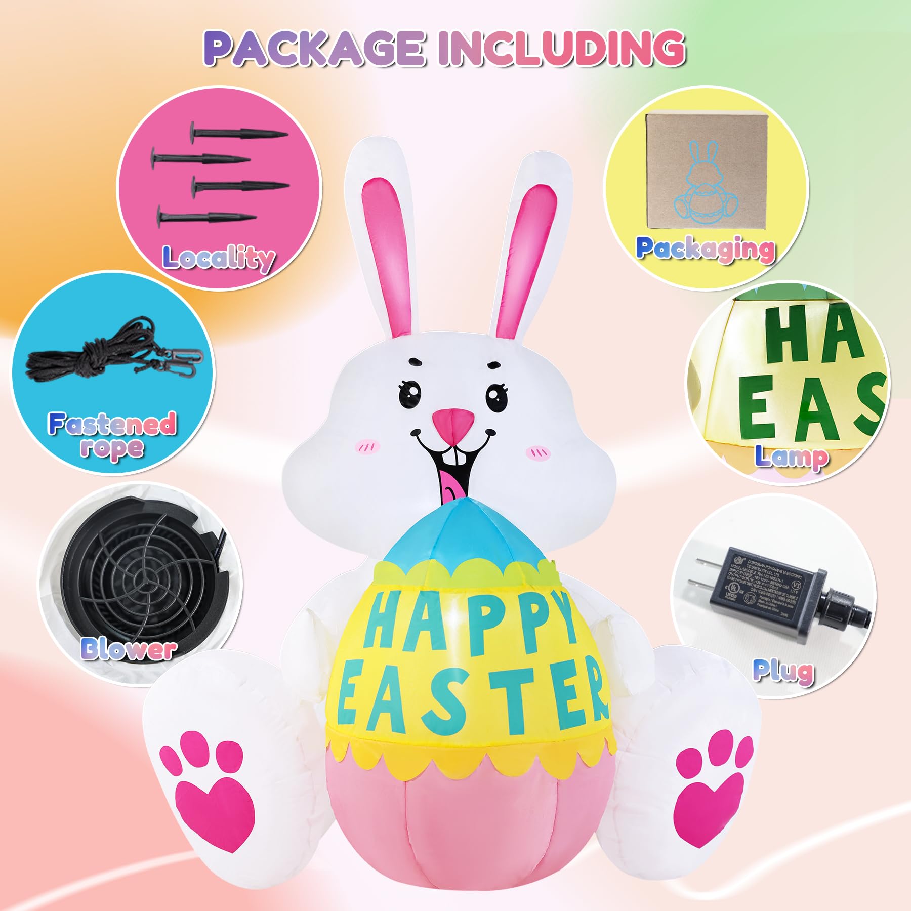 GIFTFIND Easter inflatable image showing brighter lights for evening yard fun.
