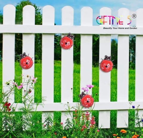 GIFTME 5 outdoor ladybug decorations brighten garden walkways and trees.