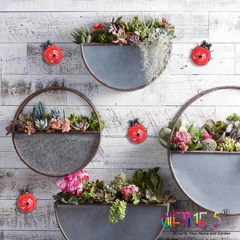 GIFTME 5 red ladybugs wall sculpture adds curb appeal to fences.