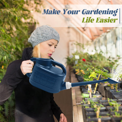 Giftsfaloy AlpineGreen one-gallon capacity watering can for easy refills indoors or outdoors.