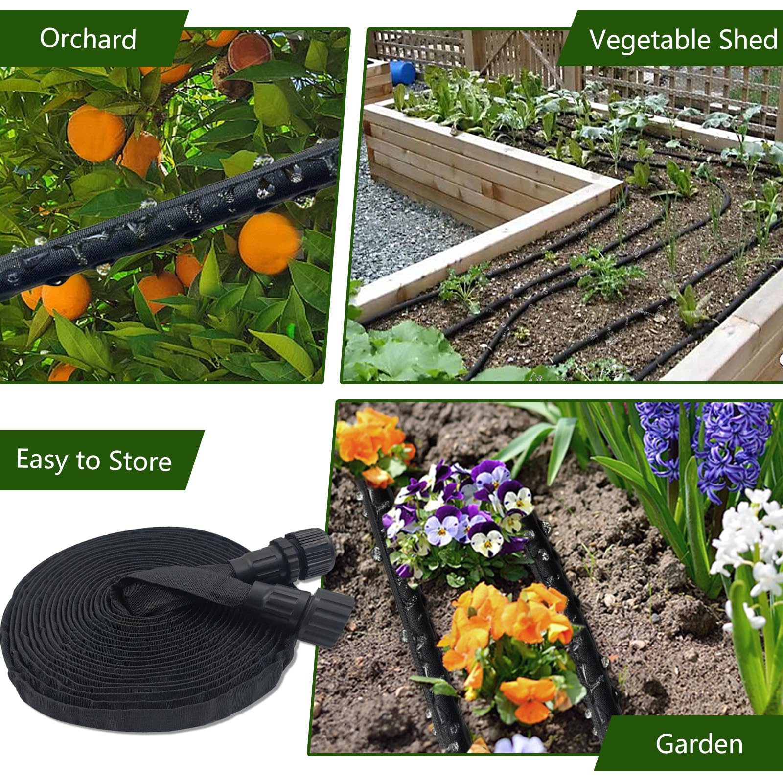 Giftsfaloy flat soaker hose 50ft outer cover highlights durability under sun.