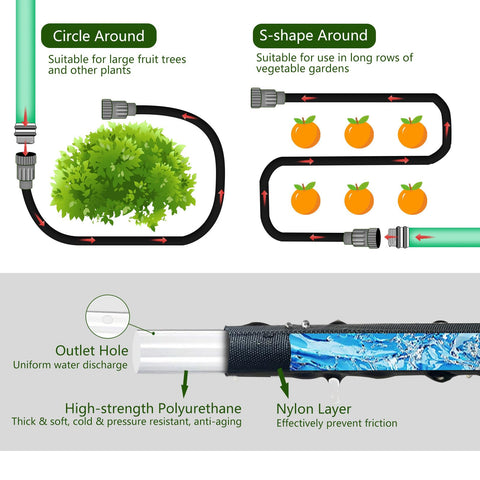 Giftsfaloy flat soaker hose 50ft efficient watering for vegetable plots.