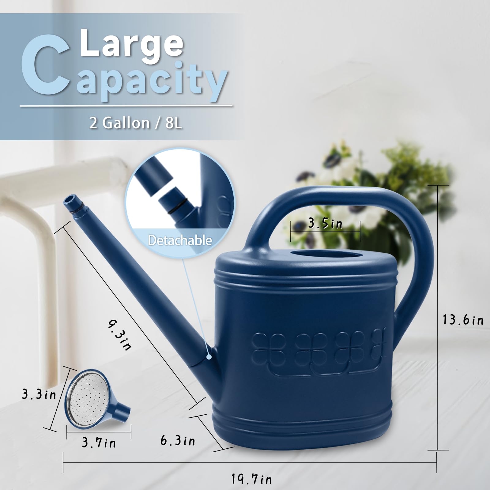 Giftsfaloy large-capacity 2-gallon watering can saves refills during garden tasks.