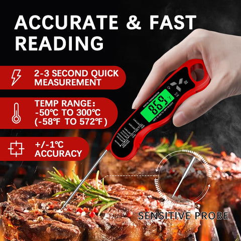 Giftsfaloy meat thermometer backlit display for night time outdoor cooking.