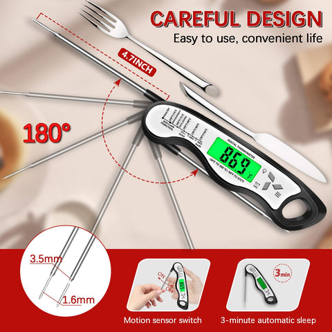 Giftsfaloy thermometer showing hold and calibration features in use.
