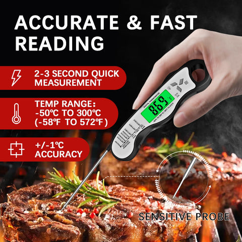 Giftsfaloy digital thermometer with backlit display for night grilling.
